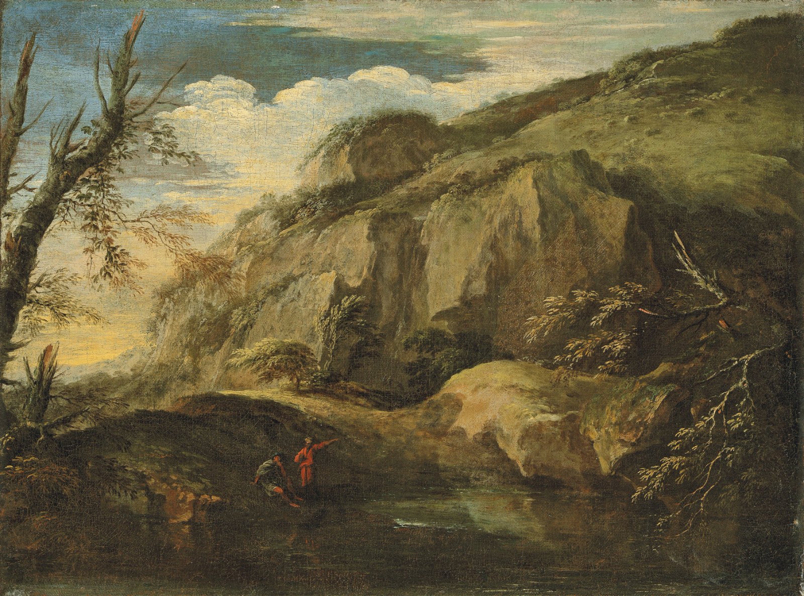 Salvator Rosa · 1615 Arenella – 1673 Rome — A rocky landscape with figures by a river
